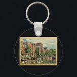 Amsterdam Holland Vintage Travel Sleutelhanger<br><div class="desc">Het Amsterdam Holland-ontwerp in Vintage Travel-stijl met een kalm Nederlands kanaal.</div>