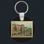 Amsterdam Holland Vintage Travel Sleutelhanger<br><div class="desc">Het Amsterdam Holland-ontwerp in Vintage Travel-stijl met een kalm Nederlands kanaal.</div>