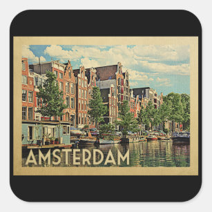 Amsterdam Holland Vintage Travel Vierkante Sticker