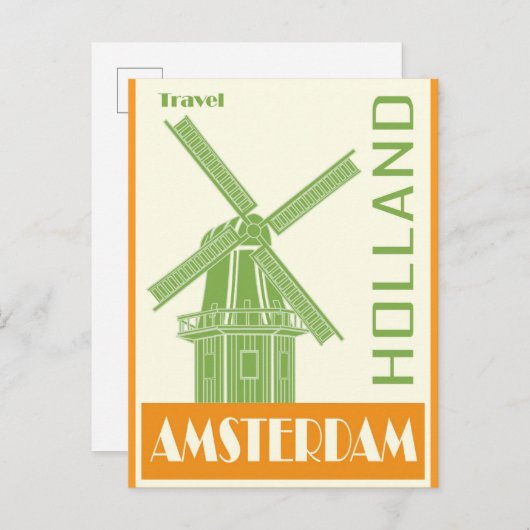 Amsterdam Holland Vintage Windmolen Reizen Briefkaart (Voorkant / Achterkant)