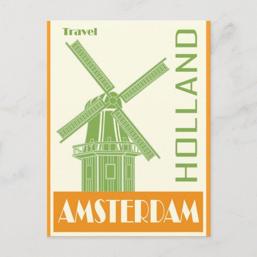 Amsterdam Holland Vintage Windmolen Reizen Briefkaart (Voorkant)