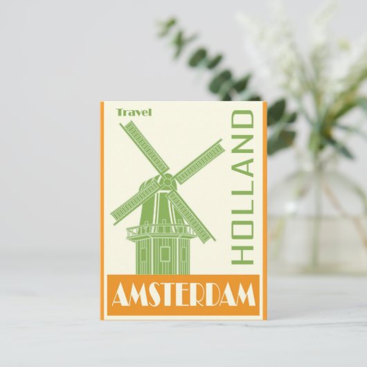 Amsterdam Holland Vintage Windmolen Reizen Briefkaart (Staand voorkant)