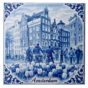 Amsterdam huizen Delft Blauw stijl tegel Tegeltje