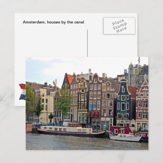 Amsterdam, huizen door het kanaal briefkaart (Voorkant / Achterkant)