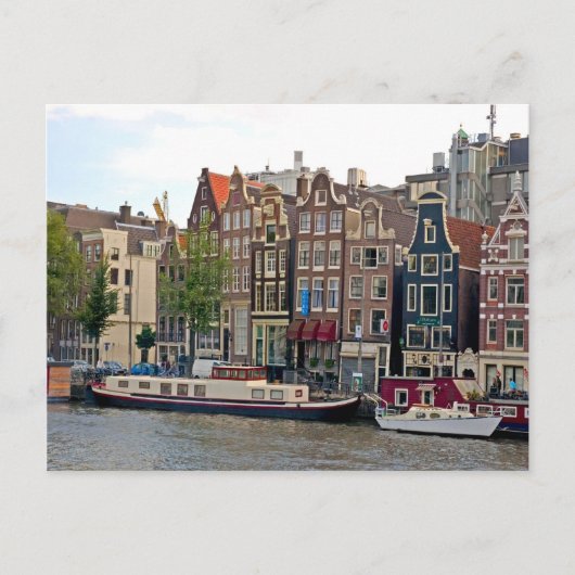 Amsterdam, huizen door het kanaal briefkaart (Voorkant)