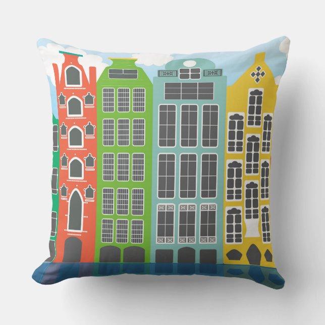 Amsterdam Huizen Kleur Kussen 20" x 20" (Voorkant)