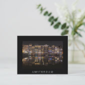 Amsterdam huizen met kleurrijke lichten in de nach briefkaart (Staand voorkant)