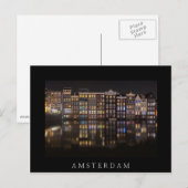 Amsterdam huizen met kleurrijke lichten in de nach briefkaart (Voorkant / Achterkant)