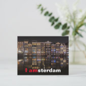 Amsterdam huizen met kleurrijke lichten in de nach briefkaart (Staand voorkant)