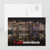 Amsterdam huizen met kleurrijke lichten in de nach briefkaart (Voorkant / Achterkant)