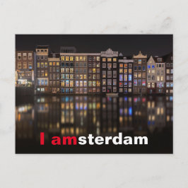 Amsterdam huizen met kleurrijke lichten in de nach briefkaart