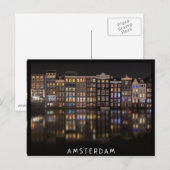 Amsterdam huizen met kleurrijke lichten in de nach briefkaart (Voorkant / Achterkant)