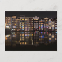 Amsterdam huizen met kleurrijke lichten in de nach briefkaart