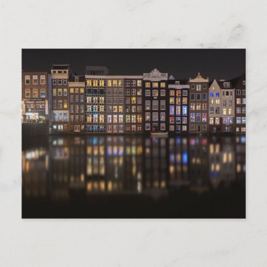Amsterdam huizen met kleurrijke lichten in de nach briefkaart (Voorkant)