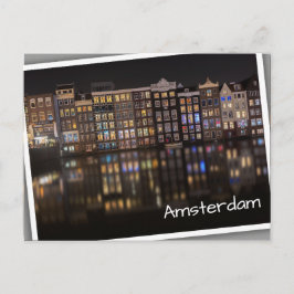 Amsterdam huizen met kleurrijke lichten in de nach briefkaart