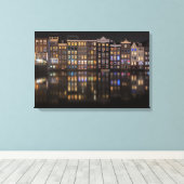 Amsterdam huizen met kleurrijke lichten 's nachts canvas afdruk (Insitu (Houten vloer))