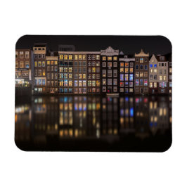 Amsterdam huizen met kleurrijke lichten 's nachts magneet