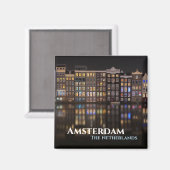 Amsterdam huizen met kleurrijke lichten 's nachts magneet (Voorkant / Achterkant)