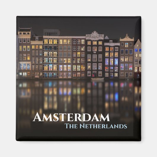 Amsterdam huizen met kleurrijke lichten 's nachts magneet (Voorkant)