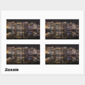 Amsterdam huizen met kleurrijke lichten 's nachts rechthoekige sticker (Vel)