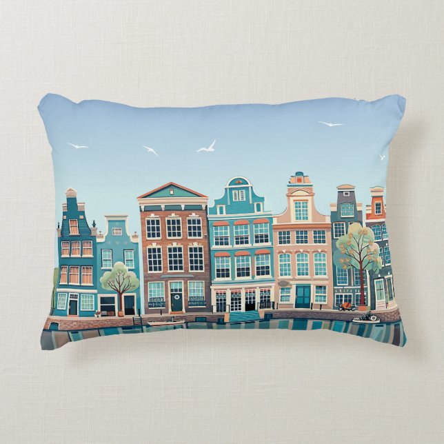 Amsterdam Huizen No.1 Sunny Day Kussensloop Accent Kussen (Voorkant)