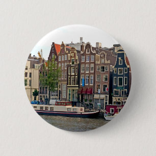 Amsterdam, huizen op het kanaal ronde button 5,7 cm