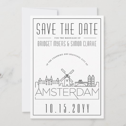 Amsterdam Huwelijk Gestileerde Silhouet Save the D Kaart (Voorkant)