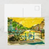 AMSTERDAM, I Love Netherlands Waterverf Canals Briefkaart (Voorkant / Achterkant)