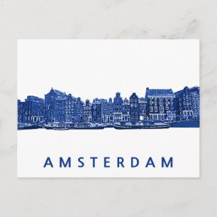 Amsterdam in blauwe Delfts blauwe stijl Briefkaart