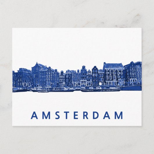 Amsterdam in blauwe Delfts blauwe stijl Briefkaart (Voorkant)