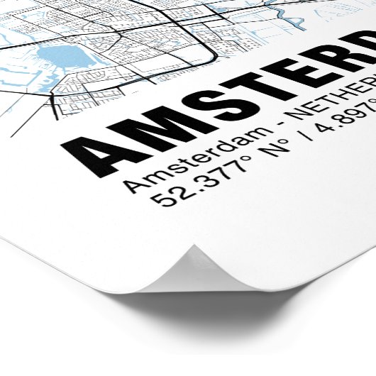 Amsterdam Kaart Poster - Amsterdam Wit Kaart (Hoek)