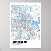 Amsterdam Kaart Poster - Amsterdam Wit Kaart (Voorkant)
