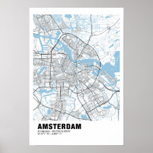 Amsterdam Kaart Poster - Amsterdam Wit Kaart