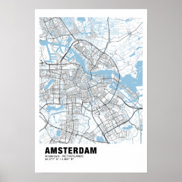 Amsterdam Kaart Poster - Amsterdam Wit Kaart