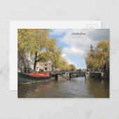 Amsterdam, Kanaal, Brug, Houseboot, Church Spire Briefkaart (Voorkant / Achterkant)