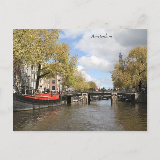 Amsterdam, Kanaal, Brug, Houseboot, Church Spire Briefkaart (Voorkant)