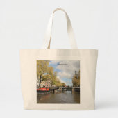 Amsterdam, Kanaal, Brug, Houseboot, Church Spire Grote Tote Bag (Voorkant)