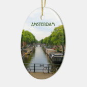 Amsterdam: Kanaal, bruggen, fietsen, boten, Nederl Keramisch Ornament (Links)