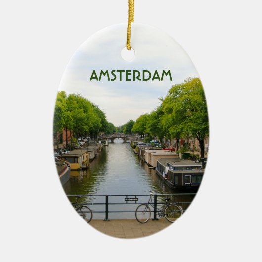 Amsterdam: Kanaal, bruggen, fietsen, boten, Nederl Keramisch Ornament (Voorkant)