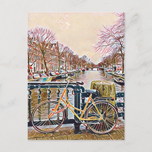 Amsterdam kanaal en fiets briefkaart (Voorkant)