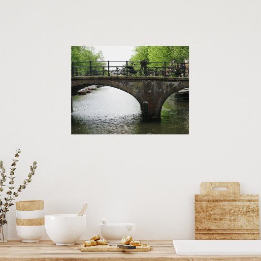 Amsterdam kanaal met Bridge & Bikes Photo Poster (Keuken)