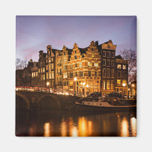 Amsterdam kanaalhuizen bij de schemering magnet