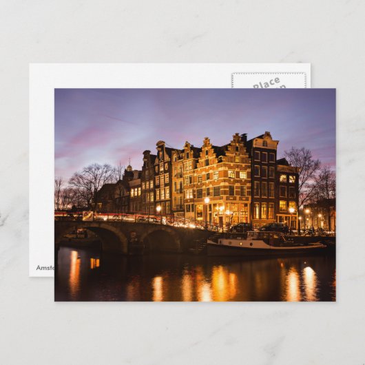 Amsterdam kanaalhuizen in het schemergebied van he briefkaart (Voorkant / Achterkant)