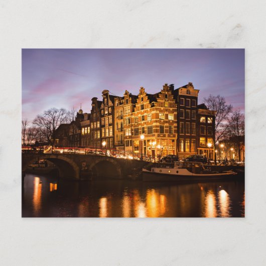 Amsterdam kanaalhuizen in het schemergebied van he briefkaart (Voorkant)