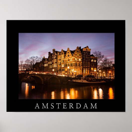 Amsterdam kanaalhuizen in het zwarte poster in de (Voorkant)