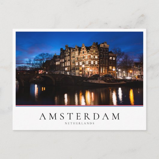 Amsterdam kanaalhuizen 's nachts briefkaart (Voorkant)