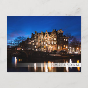 Amsterdam kanaalhuizen 's nachts briefkaart