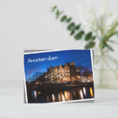 Amsterdam kanaalhuizen 's nachts briefkaart (Staand voorkant)