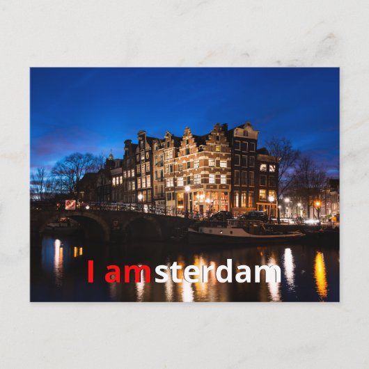Amsterdam kanaalhuizen 's nachts briefkaart (Voorkant)