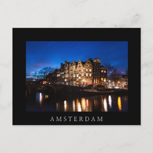Amsterdam kanaalhuizen 's nachts briefkaart (Voorkant)